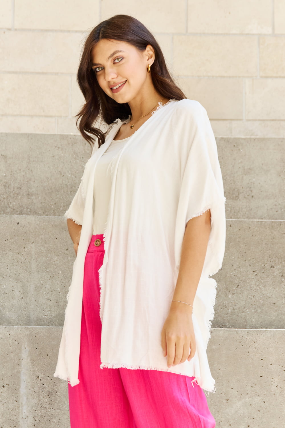 HEYSON Summer is Calling Wash Gauze Open Front Kimono in Off White